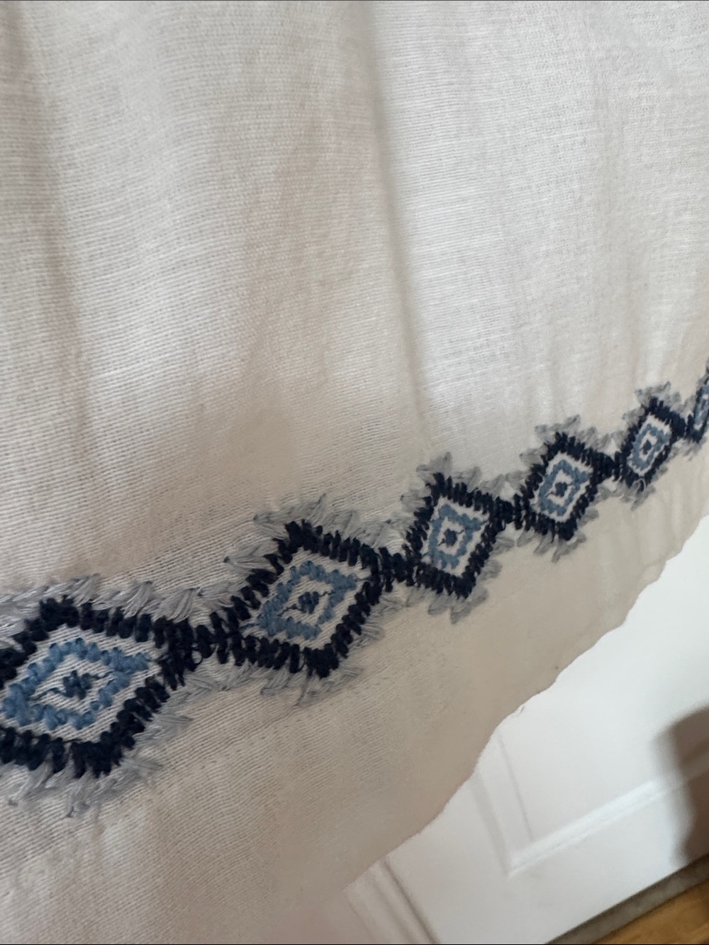 Lucky Brand White Top with Navy Geometric Embroidery - Picture 6 of 10